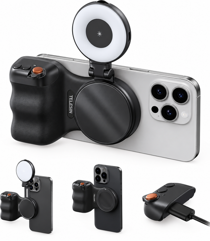 Magnetic Phone Camera Grip Kit with Selfie Light, Bluetooth Remote & Zoom Control