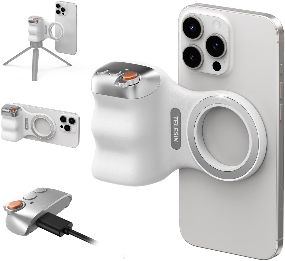 Magnetic Phone Camera Grip Kit with Selfie Light, Bluetooth Remote & Zoom Control