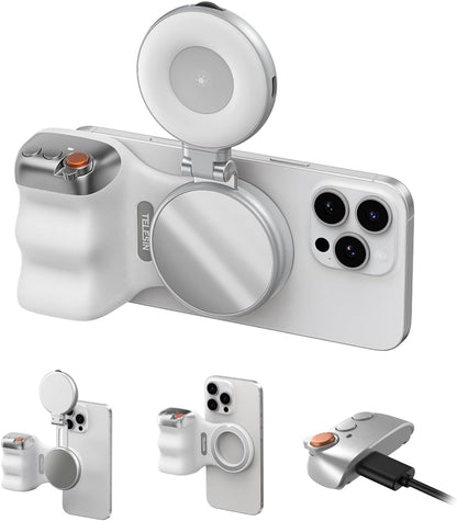 Magnetic Phone Camera Grip Kit with Selfie Light, Bluetooth Remote & Zoom Control