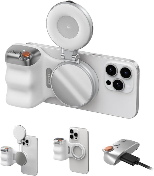 Magnetic Phone Camera Grip Kit with Selfie Light, Bluetooth Remote & Zoom Control