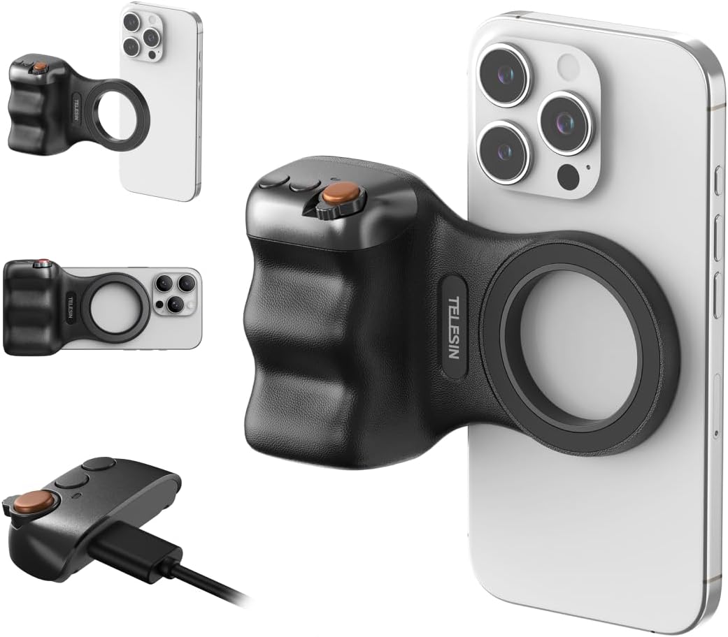 Magnetic Phone Camera Grip Kit with Selfie Light, Bluetooth Remote & Zoom Control