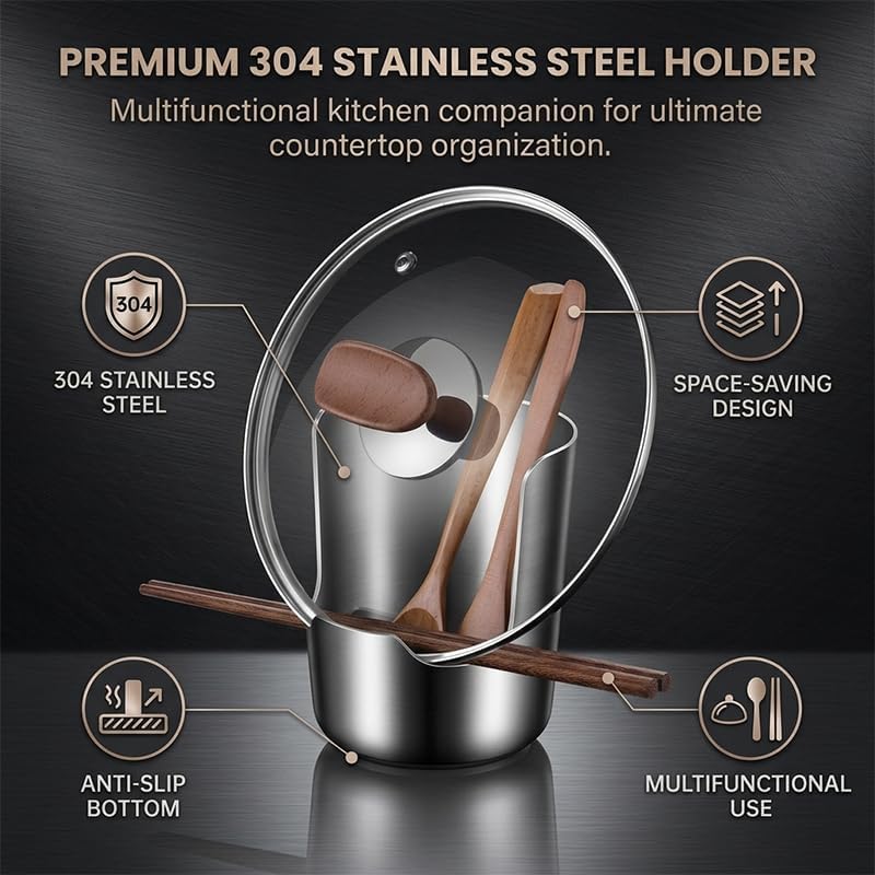 Stainless Steel Kitchen Utensil & Pot Lid Holder – Countertop Organizer