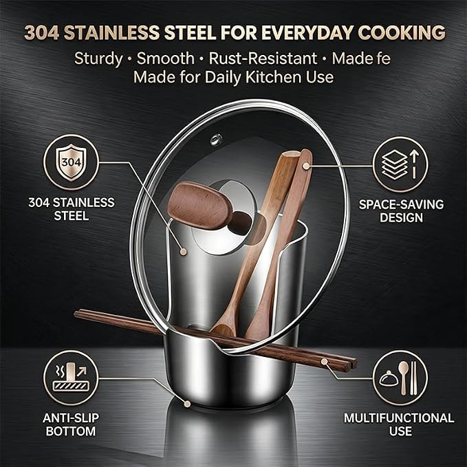Stainless Steel Kitchen Utensil & Pot Lid Holder – Countertop Organizer