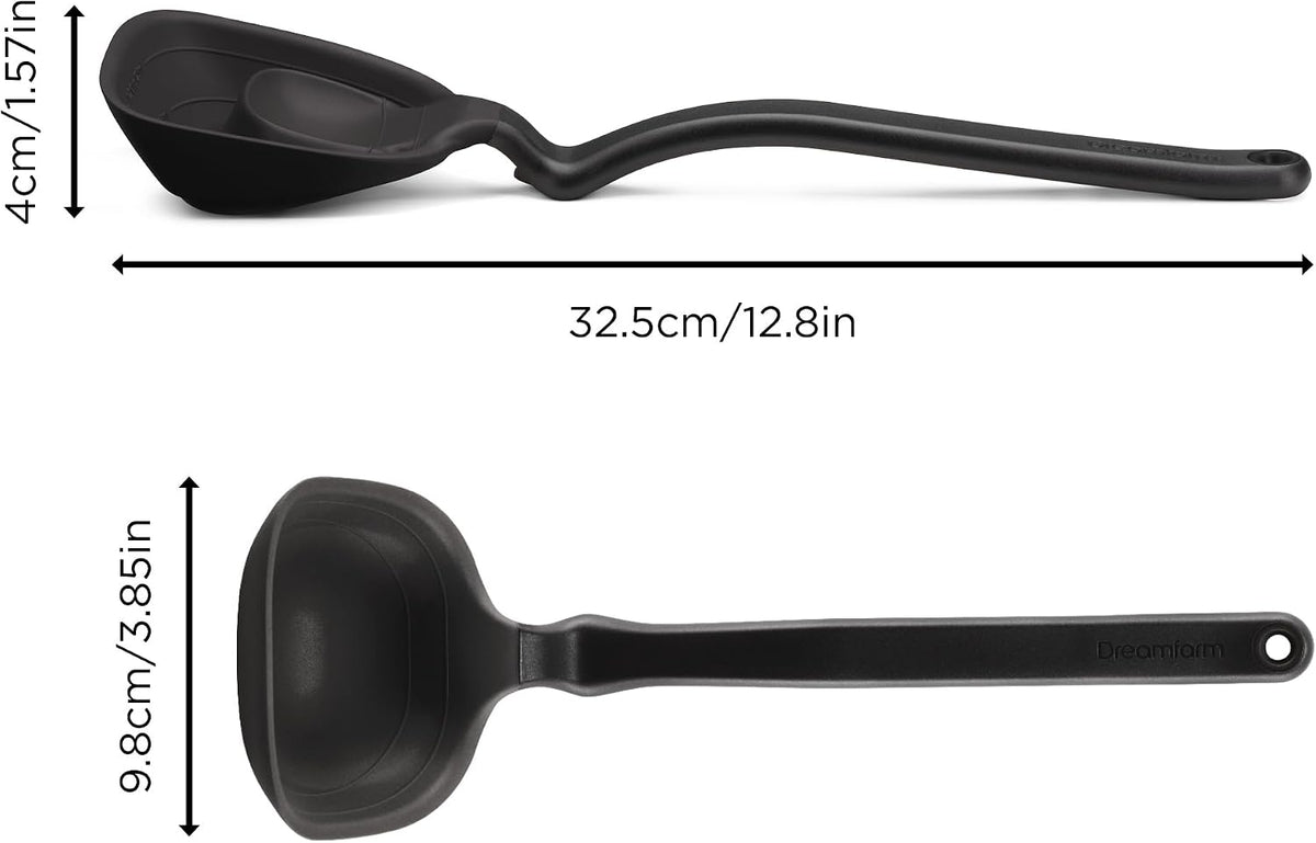 Foldable Silicone Soup Ladle with Measuring Marks, Pot-Edge Rest & Heat-Resistant Edge