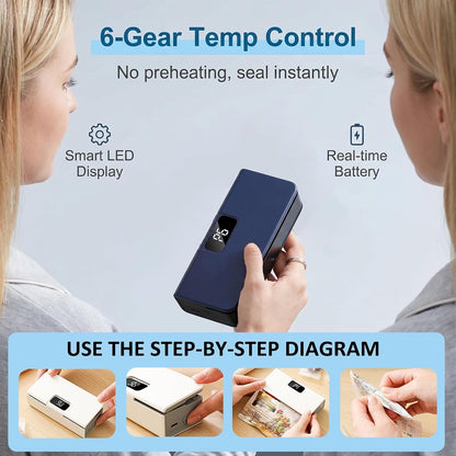 Mini Bag Sealer – 2-in-1 Heat Sealer & Cutter | Portable, Rechargeable, 6-Gear Temp Control