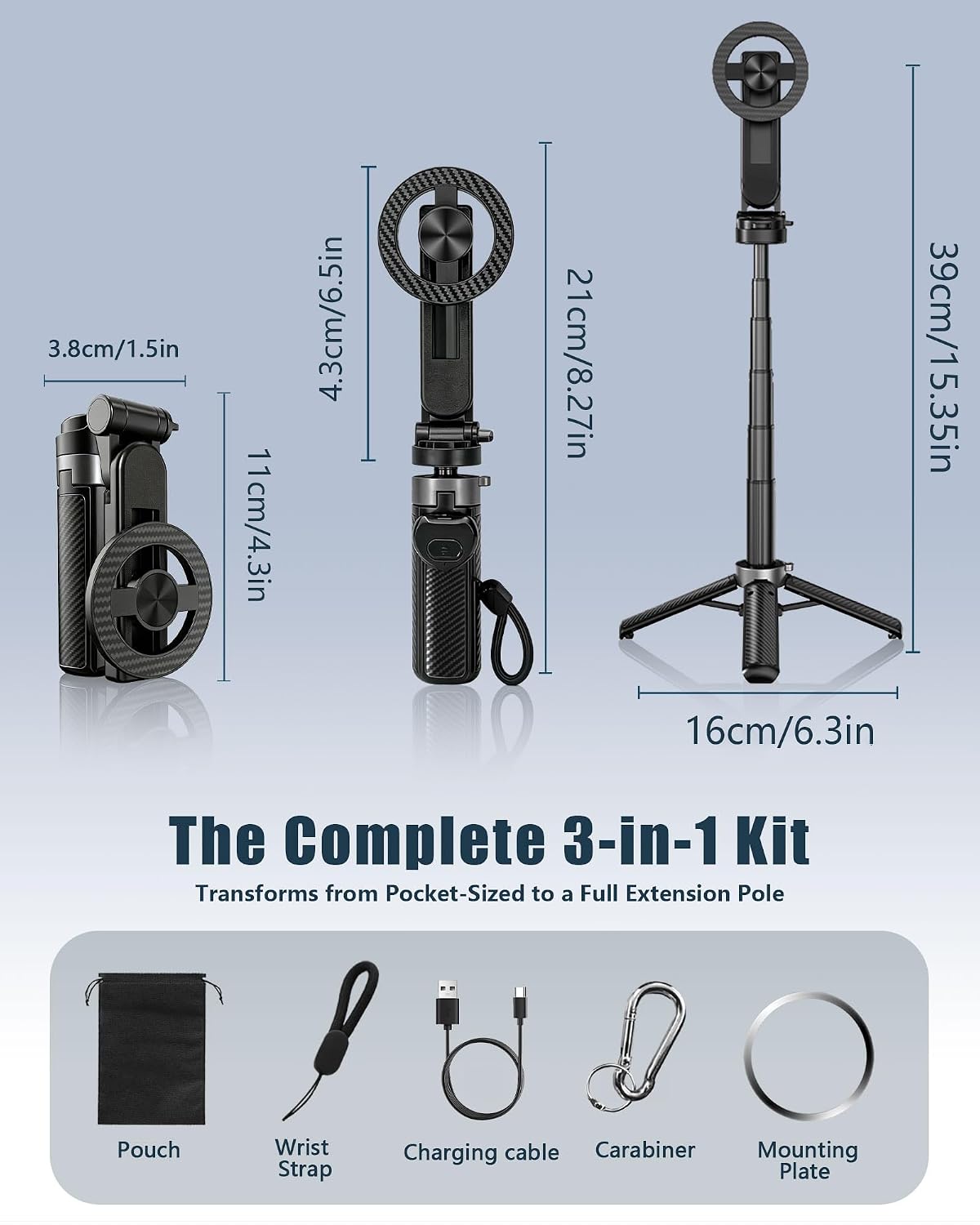 Foldable Selfie Stick Tripod with Bluetooth Remote | 360° Rotation, 4-Leg Stable Base, Pocket-Sized