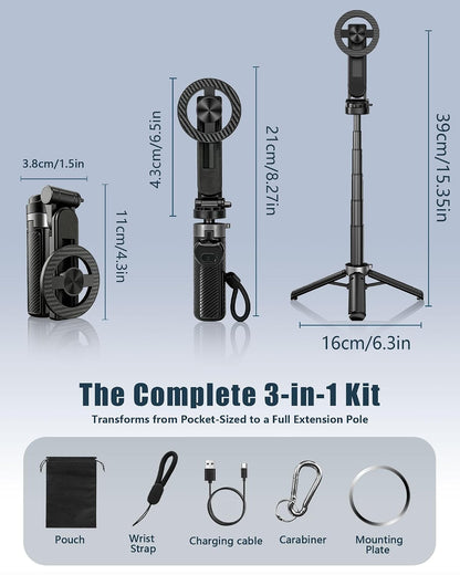 Foldable Selfie Stick Tripod with Bluetooth Remote | 360° Rotation, 4-Leg Stable Base, Pocket-Sized
