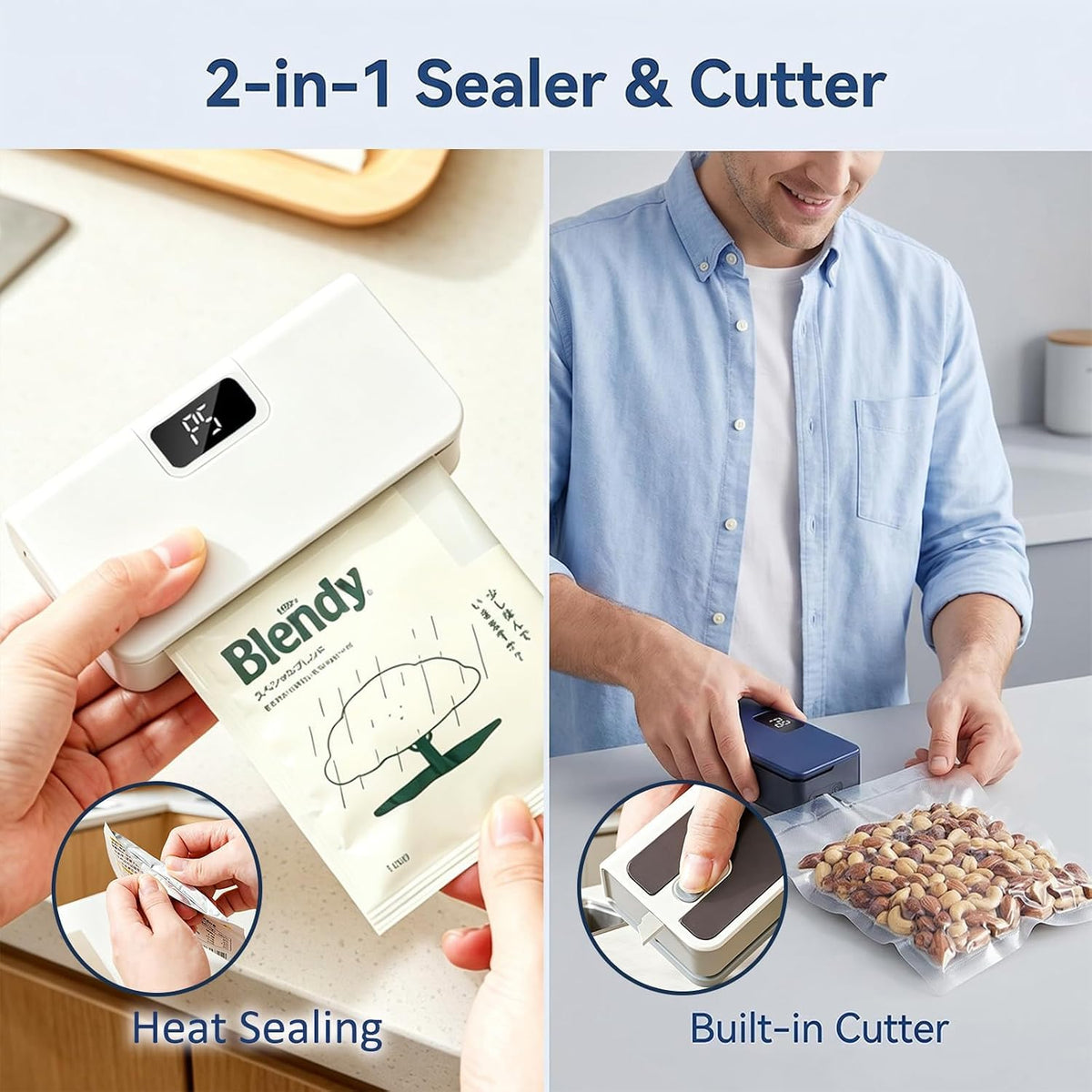 Mini Bag Sealer – 2-in-1 Heat Sealer & Cutter | Portable, Rechargeable, 6-Gear Temp Control