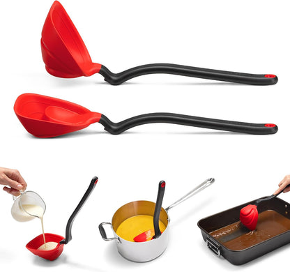 Foldable Silicone Soup Ladle with Measuring Marks, Pot-Edge Rest & Heat-Resistant Edge