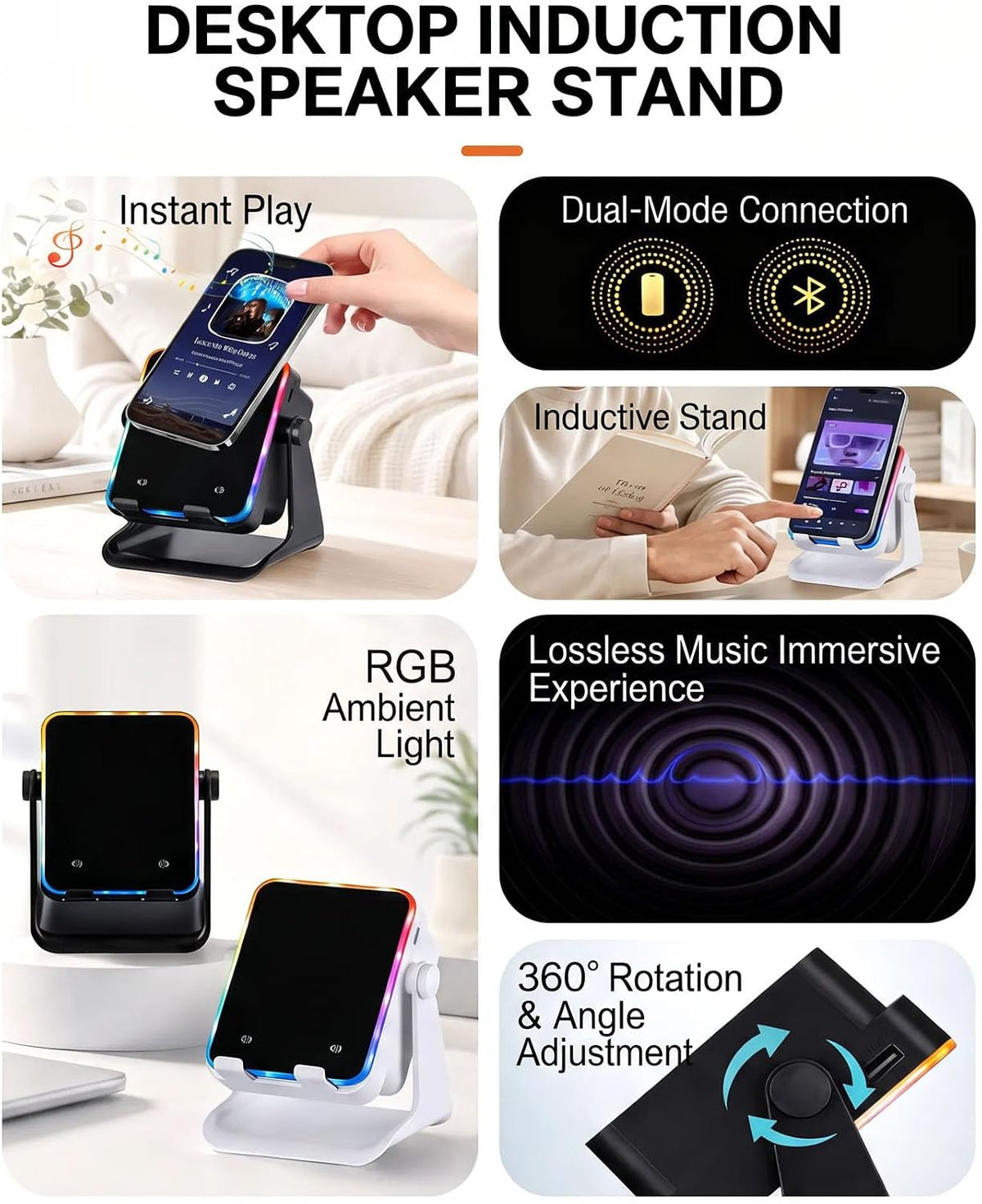Desktop Induction Speaker Stand with RGB Light