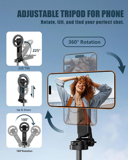 Foldable Selfie Stick Tripod with Bluetooth Remote | 360° Rotation, 4-Leg Stable Base, Pocket-Sized