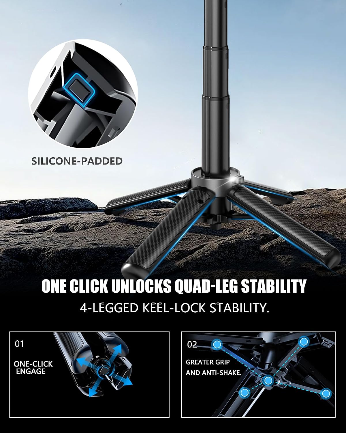 Foldable Selfie Stick Tripod with Bluetooth Remote | 360° Rotation, 4-Leg Stable Base, Pocket-Sized