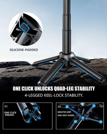 Foldable Selfie Stick Tripod with Bluetooth Remote | 360° Rotation, 4-Leg Stable Base, Pocket-Sized