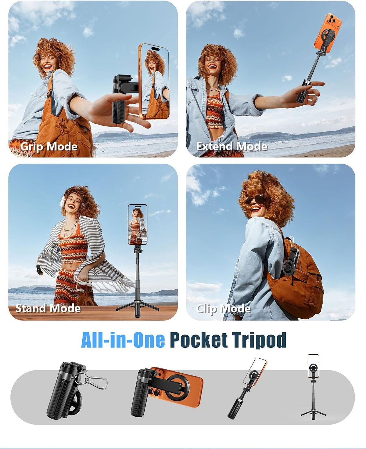 Foldable Selfie Stick Tripod with Bluetooth Remote | 360° Rotation, 4-Leg Stable Base, Pocket-Sized