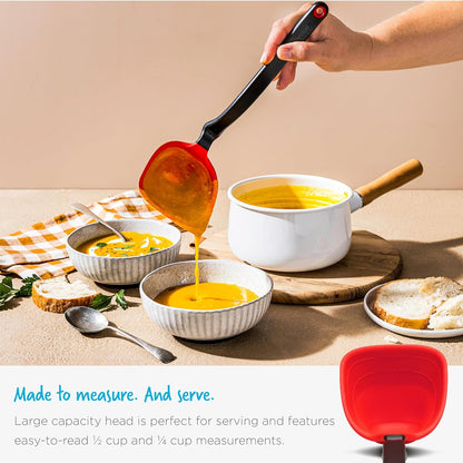 Foldable Silicone Soup Ladle with Measuring Marks, Pot-Edge Rest & Heat-Resistant Edge