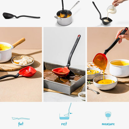 Foldable Silicone Soup Ladle with Measuring Marks, Pot-Edge Rest & Heat-Resistant Edge